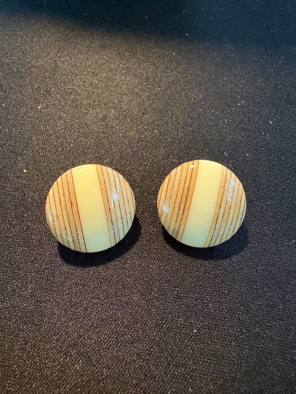 Round Cream and Tan Striped Stud Earrings